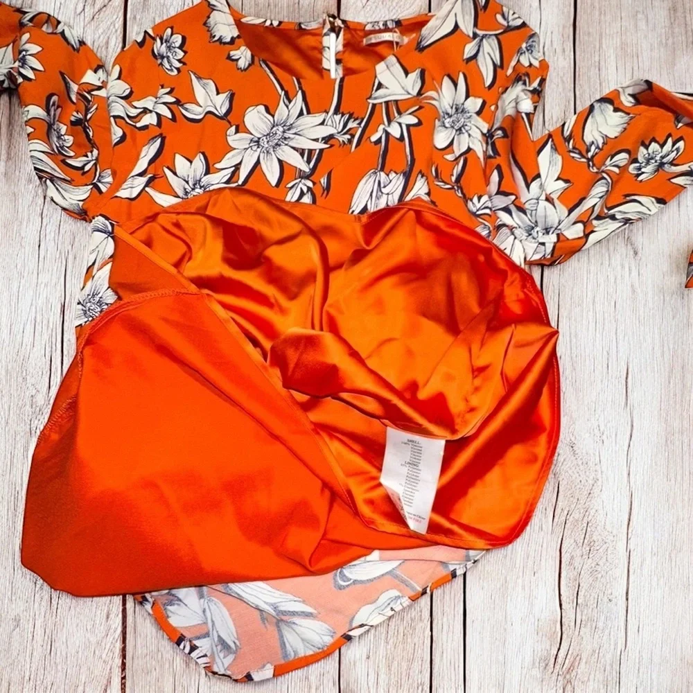ESQUALO Women’s Long Sleeve Orange Botanical Shift Dress ~ Size 8 ~ NWT - Picture 6 of 9